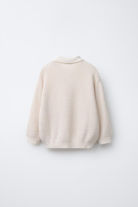 CROCHET KNIT POLO - CREAM