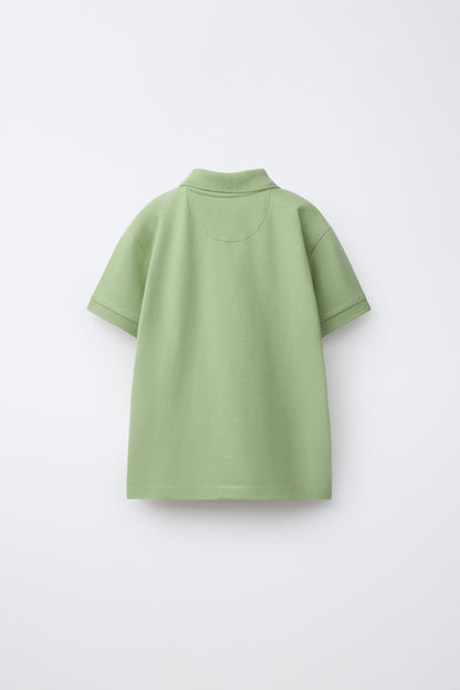 PIQUE COTTON SHORT SLEEVE POLO - LIGHT GREEN
