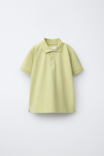 PIQUE COTTON SHORT SLEEVE POLO - PALE YELLOW