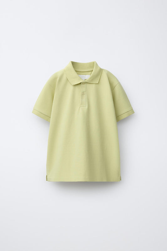 PIQUE COTTON SHORT SLEEVE POLO - PALE YELLOW