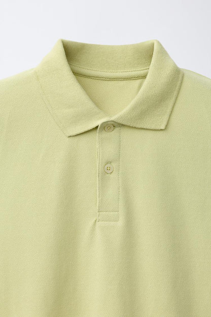 PIQUE COTTON SHORT SLEEVE POLO - PALE YELLOW