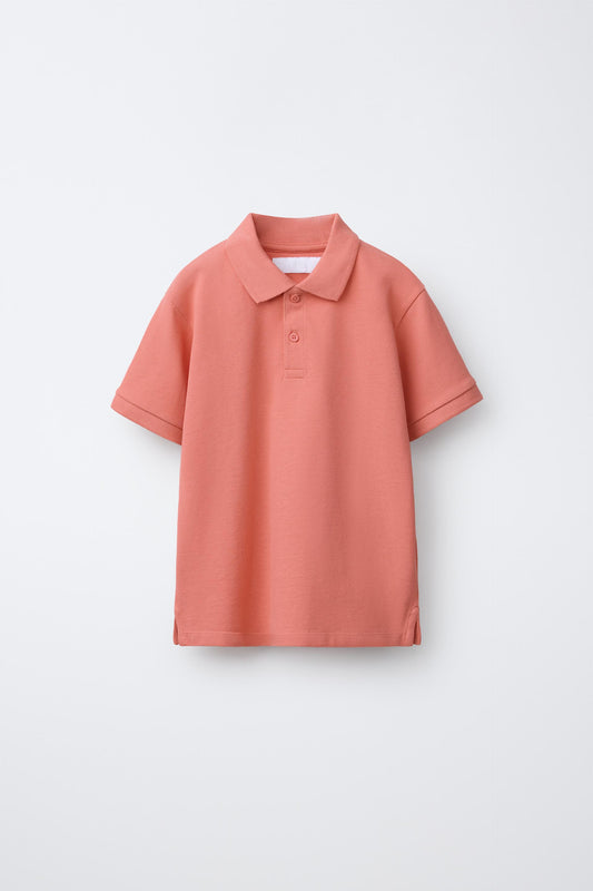 PIQUE COTTON SHORT SLEEVE POLO - PINK