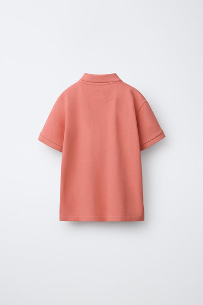 PIQUE COTTON SHORT SLEEVE POLO - PINK
