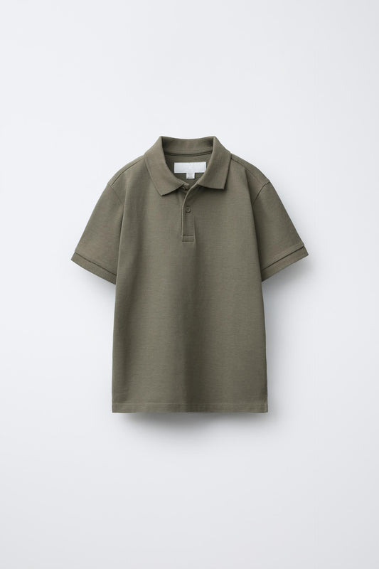 PIQUE COTTON SHORT SLEEVE POLO - OLIVE GREEN