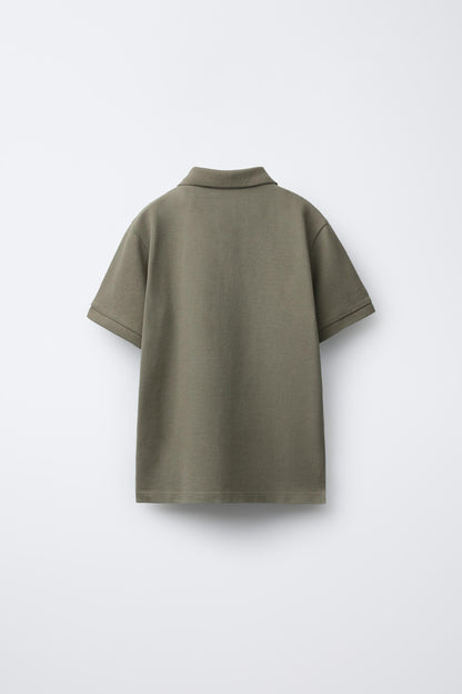 PIQUE COTTON SHORT SLEEVE POLO - OLIVE GREEN