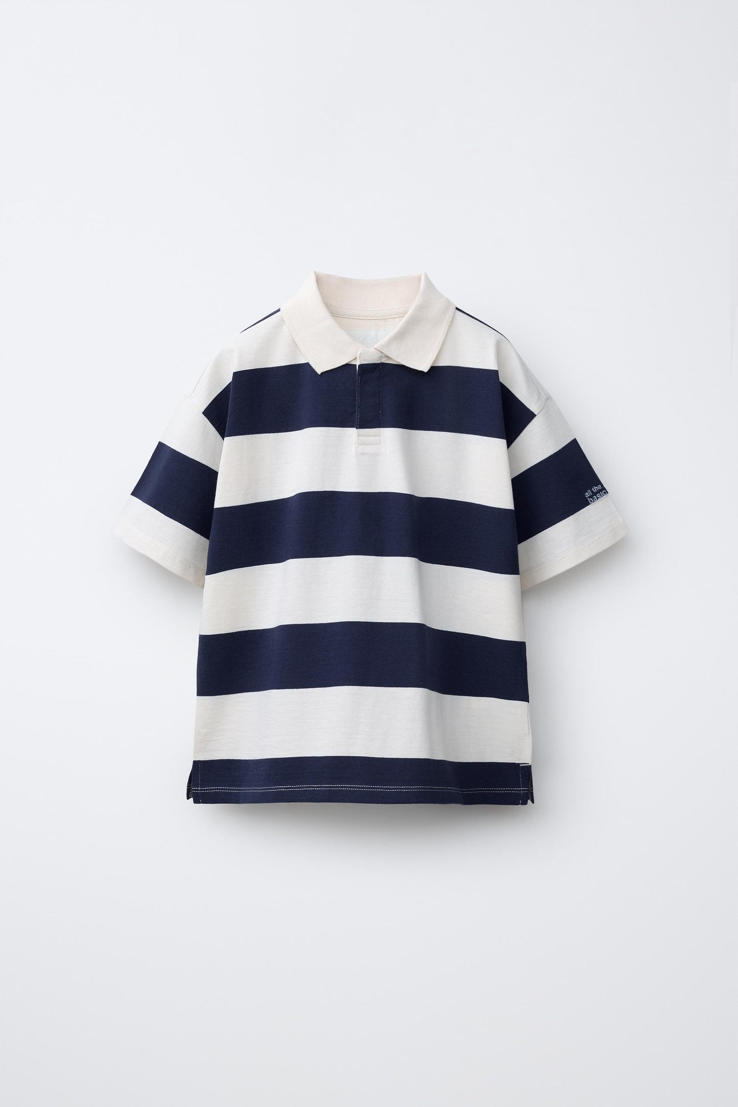 OVERSIZED STRIPED POLO - WHITE-NAVY