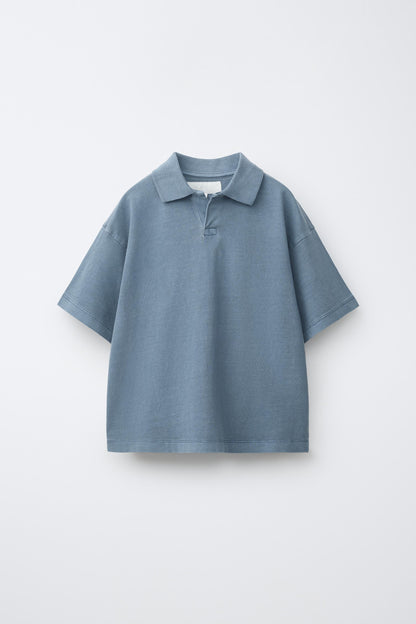 RELAXED OPEN COLLAR POLO - PALE BLUE