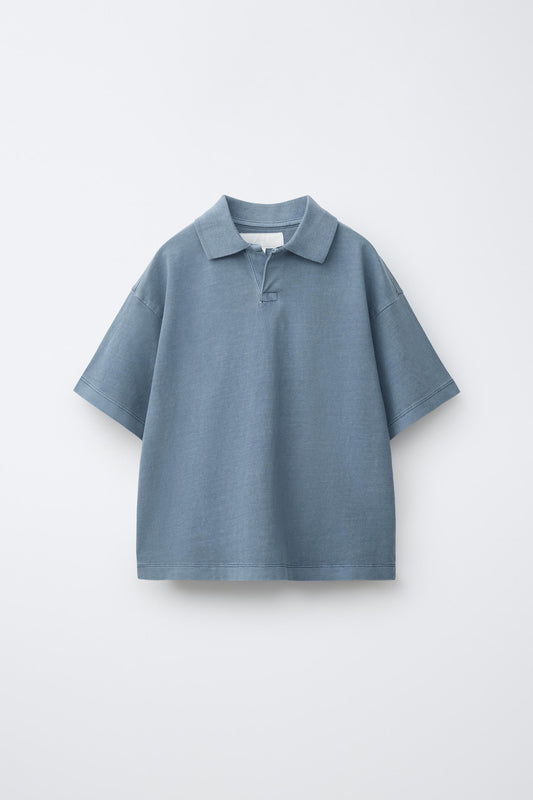 RELAXED OPEN COLLAR POLO - PALE BLUE