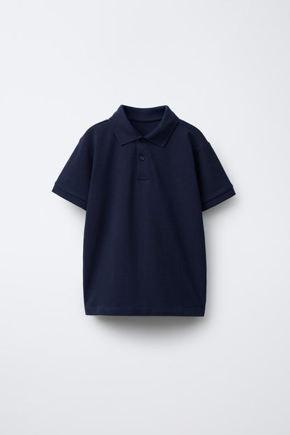 PIQUE COTTON SHORT SLEEVE POLO - NAVY