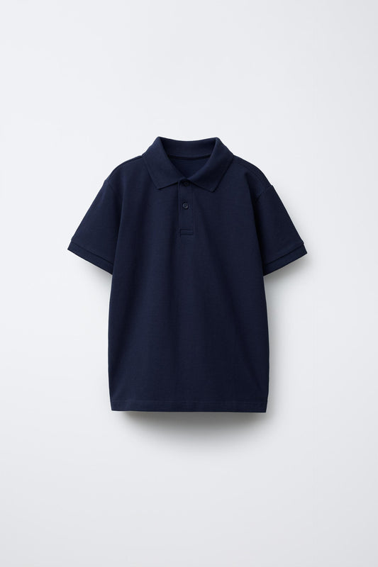 PIQUE COTTON SHORT SLEEVE POLO - NAVY