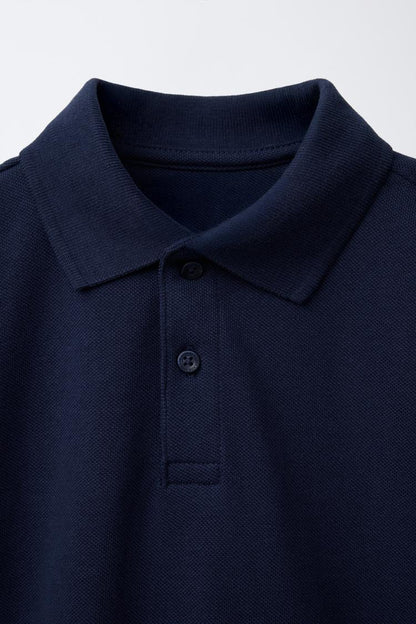 PIQUE COTTON SHORT SLEEVE POLO - NAVY