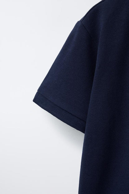 PIQUE COTTON SHORT SLEEVE POLO - NAVY