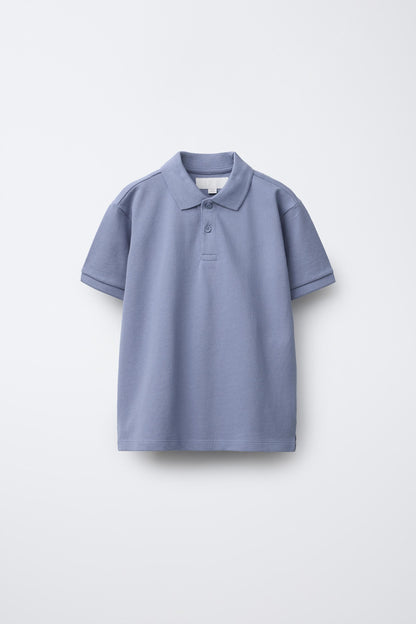 PIQUE COTTON SHORT SLEEVE POLO - PALE BLUE