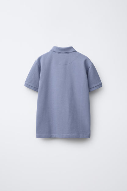 PIQUE COTTON SHORT SLEEVE POLO - PALE BLUE