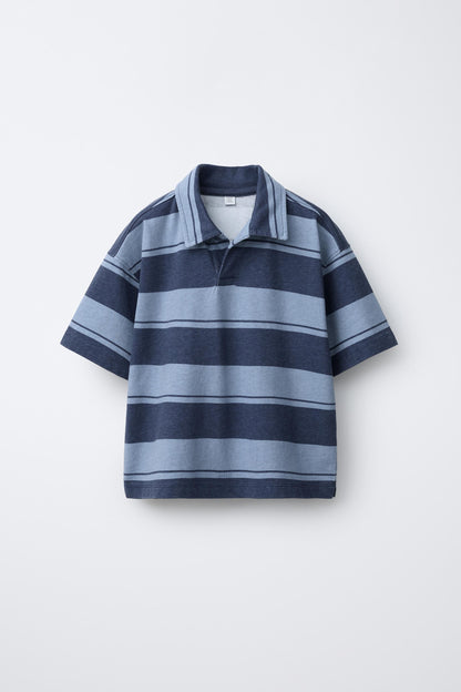 OVERSIZED STRIPED POLO - BLUE