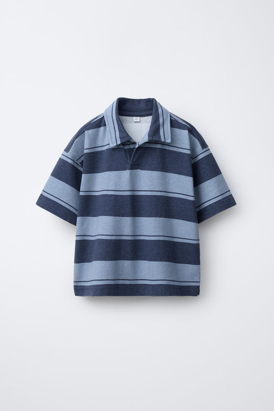 OVERSIZED STRIPED POLO - BLUE