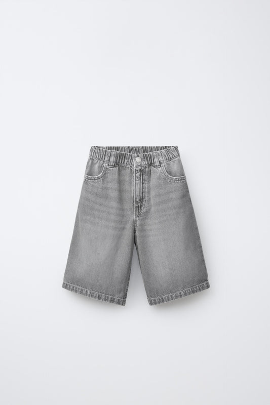 BAGGY DENIM SHORTS - GREY