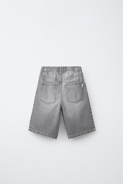 BAGGY DENIM SHORTS - GREY