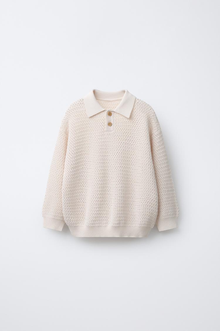CROCHET KNIT POLO - CREAM
