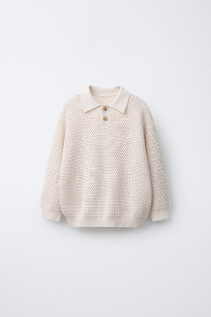 CROCHET KNIT POLO - CREAM