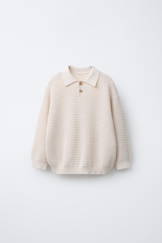 CROCHET KNIT POLO - CREAM