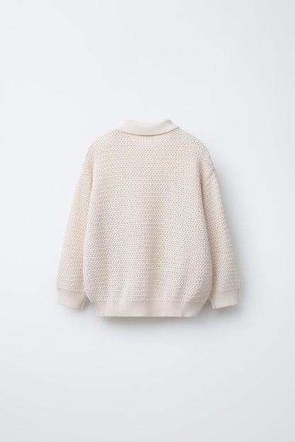CROCHET KNIT POLO - CREAM