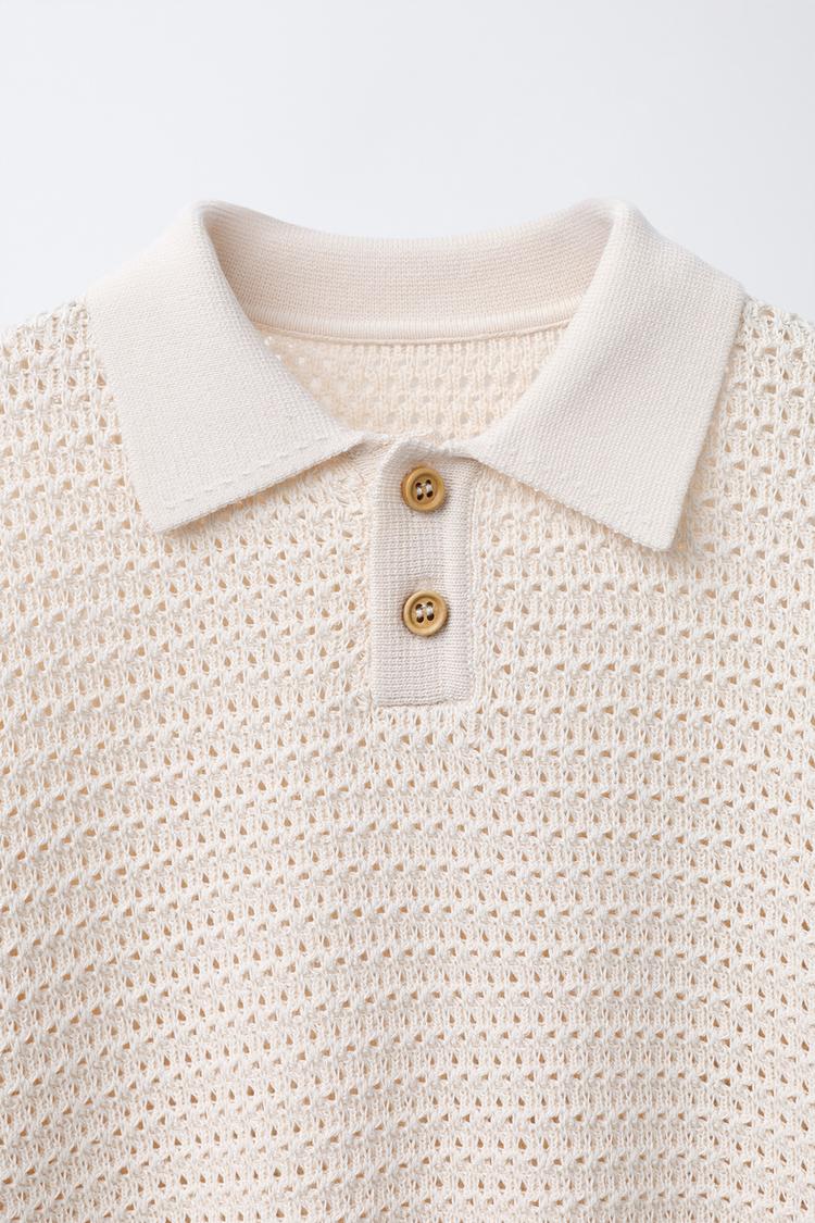 CROCHET KNIT POLO - CREAM