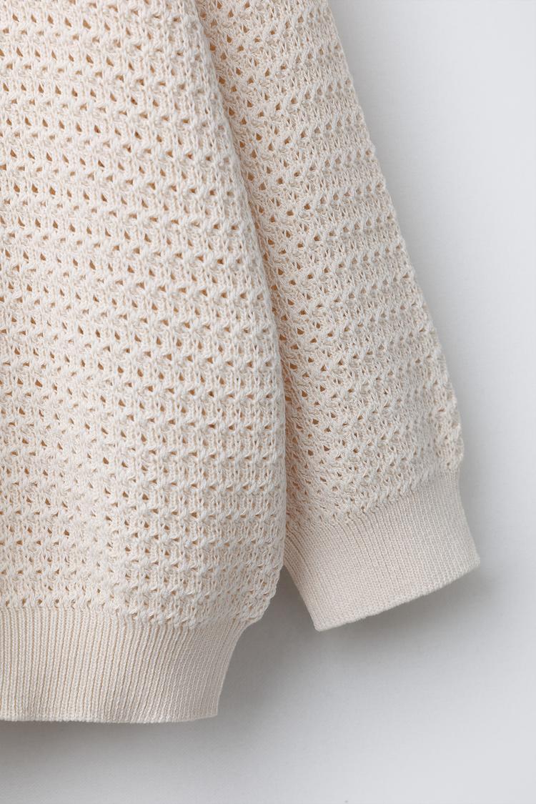 CROCHET KNIT POLO - CREAM
