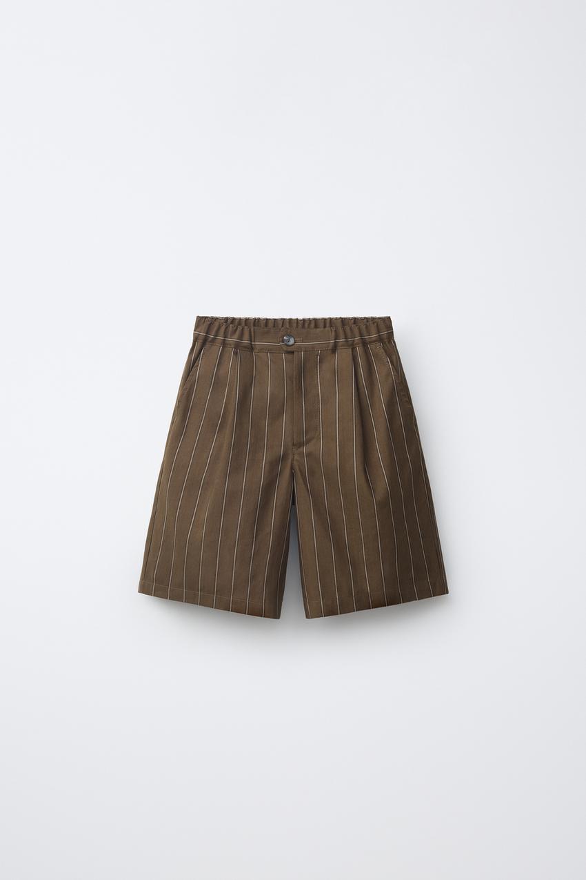 RELAXED PINSTRIPE SHORTS - BROWN