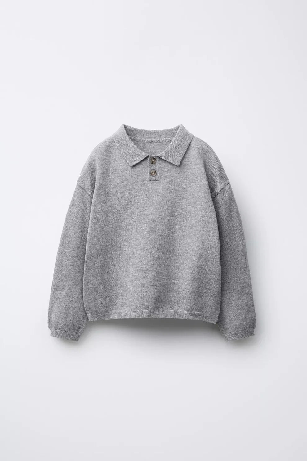 KNIT LONG SLEEVE POLO - GREY