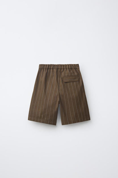 RELAXED PINSTRIPE SHORTS - BROWN