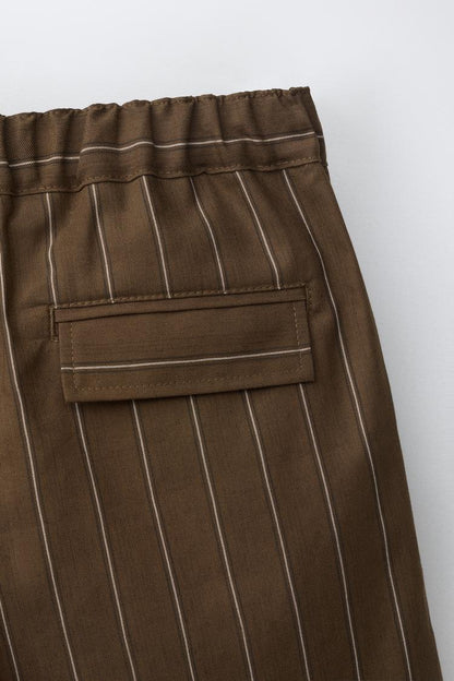 RELAXED PINSTRIPE SHORTS - BROWN