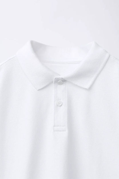 PIQUE COTTON SHORT SLEEVE POLO - WHITE