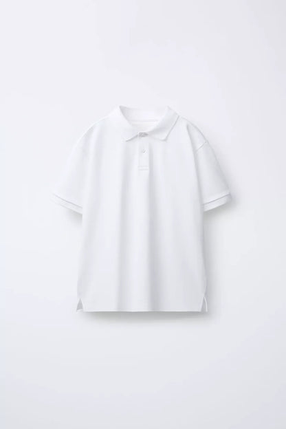 PIQUE COTTON SHORT SLEEVE POLO - WHITE