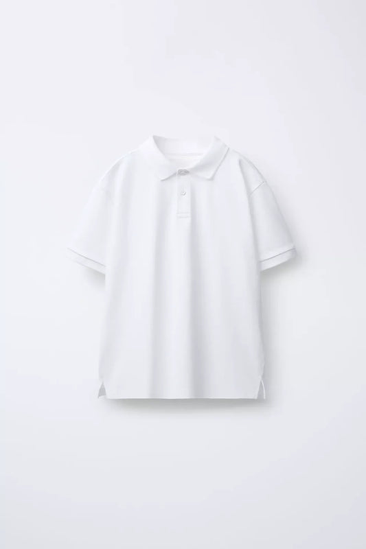 PIQUE COTTON SHORT SLEEVE POLO - WHITE