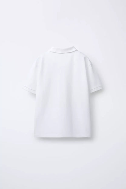 PIQUE COTTON SHORT SLEEVE POLO - WHITE