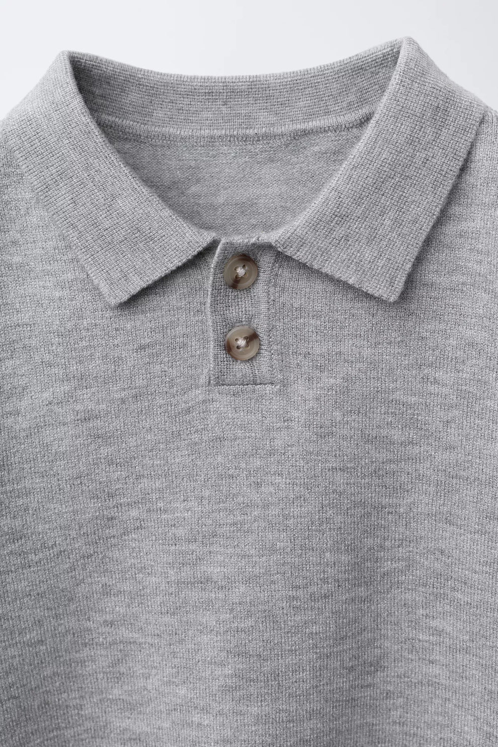 KNIT LONG SLEEVE POLO - GREY