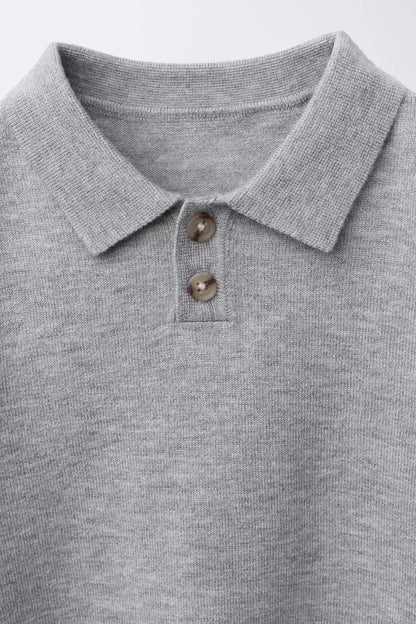 KNIT LONG SLEEVE POLO - GREY