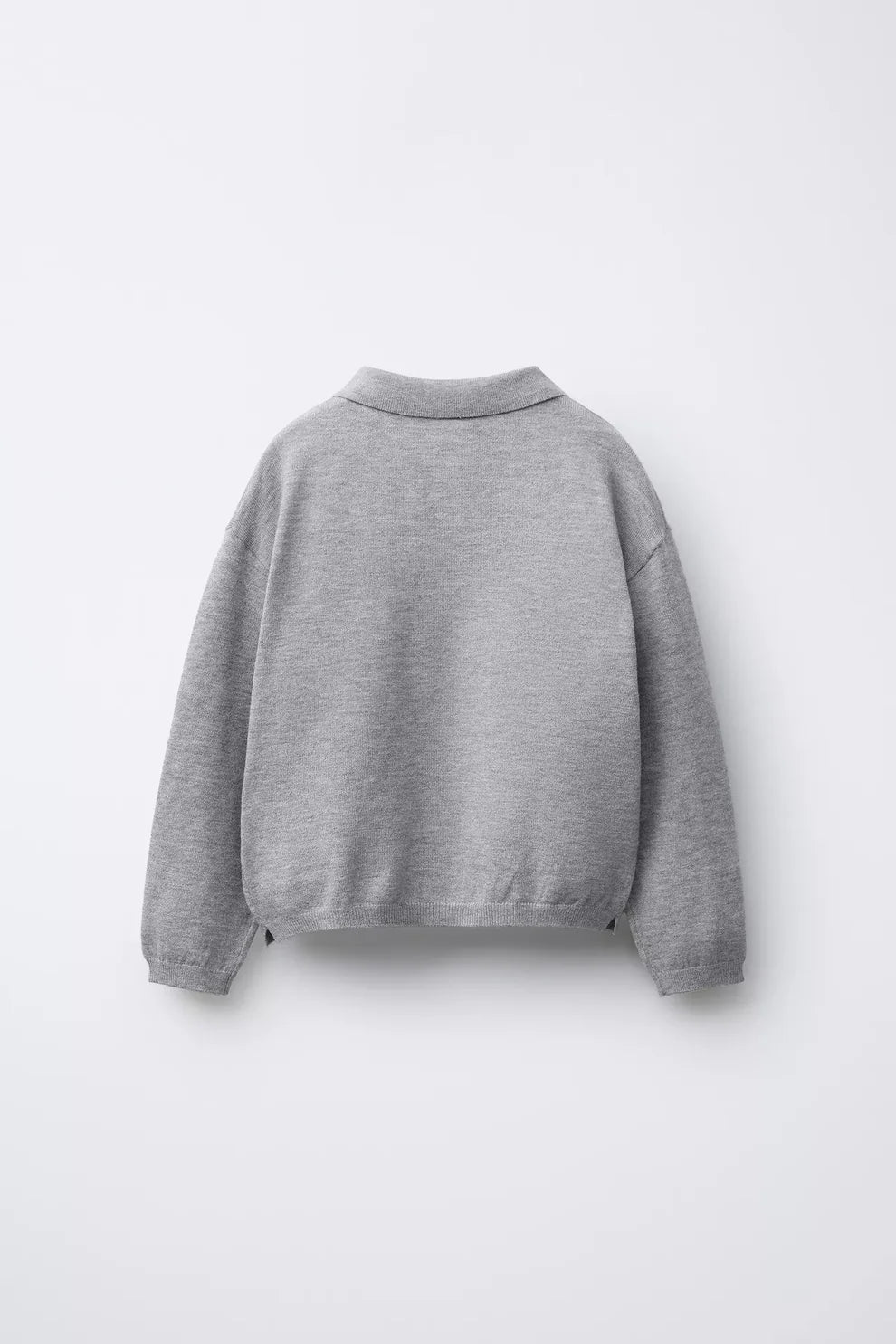 KNIT LONG SLEEVE POLO - GREY